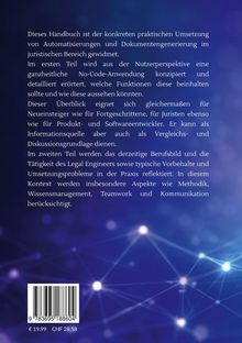 Text beschreibt praxisnahe Anwendungen von Automatisierung und Dokumentengenerierung im juristischen Bereich. Hintergrund in Blau mit Netzlinien.