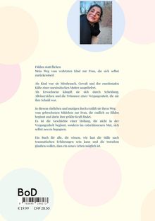 Ein Buchcover mit dem Titel: "Fühlen statt fliehen". Es beschreibt den Heilungsweg einer Frau. Oben rechts ein Foto einer lächelnden Frau.