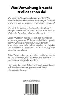 Oben steht: "Was Verwaltung braucht ist alles schon da!" Darunter Fragen zur Effizienz der Verwaltung. ISBN unten.