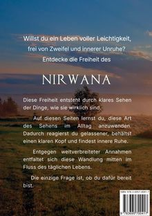 Text über ein Leben in Leichtigkeit und die Freiheit des Nirwana. Hintergrund: Landschaft bei Sonnenuntergang.