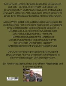 Texte beschreiben Belastungen durch militärische Einsätze, Unterstützungsmöglichkeiten und das Versorgungssystem. Unten befindet sich ein Foto von einem Mann.