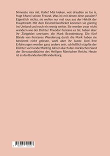 Text über eine Unterhaltung zwischen Manni und Kalle über Reisen ins Umland von Berlin mit Bezug zu Theodor Fontane. Darunter ein Barcode.