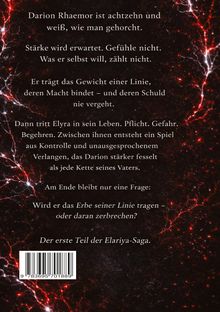 Text über Darion Rhaemor, seine Pflichten und inneren Konflikte. Hintergrund: Dunkel mit roten, leuchtenden Linien.