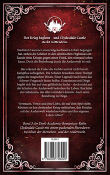 Ein Text beschreibt einen Krieg in den schottischen Highlands. Darunter ein rotes, verschnörkeltes Design mit einem Schloss-Logo.