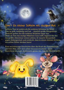 Ein nächtlicher Himmel mit Vollmond, ein schwarzer Vogel. Unten ein gelber Schleim mit Ohren, umgeben von Mäusen im Gras.
