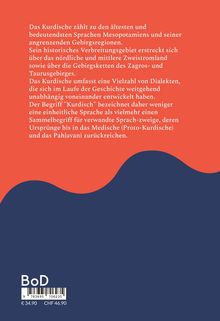 Text über die Geschichte und Vielfalt der kurdischen Sprache. Roter Hintergrund mit organischen, wellenförmigen Formen unten.