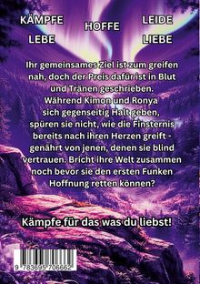 Text: "KÄMPFE HOFFE LEIDE LEBE... Kämpfe für das was du liebst!" Lila Landschaft mit Nordlichtern über Bäumen.