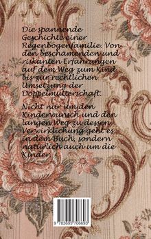 Text beschreibt eine Regenbogenfamilie und Doppelmutterrecht. Hintergrund mit blumenartigem Muster, Barcode unten.