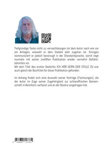 Texte: "Tiefgründige Texte nicht zu vernachlässigen...", QR-Code, Bild von älterem Mann mit langen grauen Haaren und Bart.