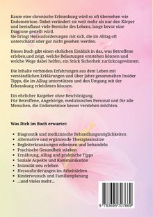 Texte über Endometriose, Erkrankungen, medizinische Tipps. Hintergrund in sanften Pastellfarben mit Blumenmuster.