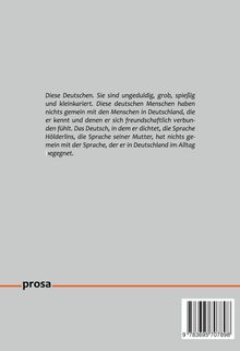 Text beschreibt Unterschiede in der deutschen Sprache. Unten steht „prosa“ mit einer orangen Linie, rechts ist ein Barcode.