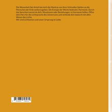 Text auf orangefarbenem Hintergrund: Botschaft über Mantras, Lichtwesen und Liebe. Enthält Barcode.