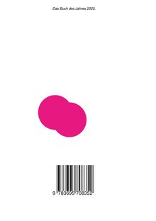 "Das Buch des Jahres 2025." Pinke, überlappende Kreise in der Mitte; unten ein Barcode.