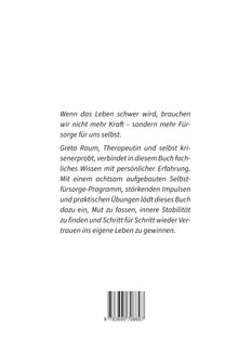 Texte: Über Selbstfürsorge von Greta Raum und ein Selbstfürsorge-Programm. Unten Strichcode.