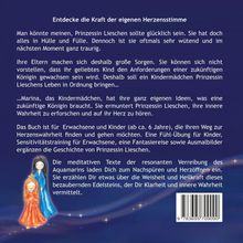 Oben steht: "Entdecke die Kraft der eigenen Herzensstimme". Darunter Text über Prinzessin Lieschen und ein Kindermädchen namens Marina. Unten links eine Illustration zweier Mädchen in bunten Gewändern auf dunkelblauem Hintergrund.