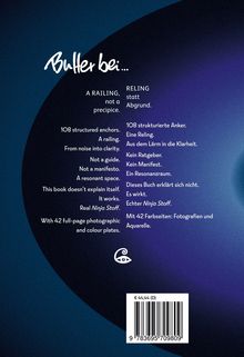 Texte: Butler bei... A RAILING, not a precipice. 108 structured anchors... Illustration mit blauem und violettem Farbübergang.