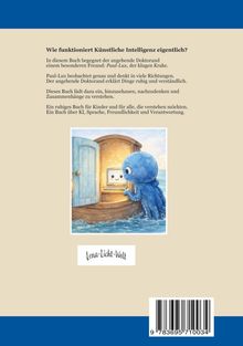 Ein Text erklärt, wie KI funktioniert. Illustration zeigt eine blaue Krake vor einem offenen Boot mit einem lächelnden Bildschirm.