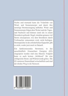 Text über die Volatilität von erneuerbaren Energien und deren wirtschaftliche Risiken. Unten ist ein Strichcode.