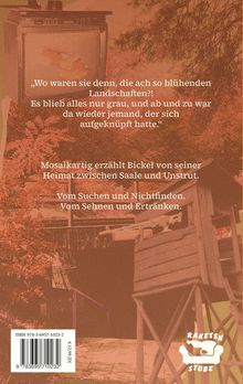 Zitat über fehlende blühende Landschaften. Text spricht von Bickels Heimat. Eine Illustration zeigt einen Fernseher und Hütten.