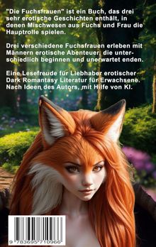 Ein Text beschreibt ein Buch über "Fuchsfrauen" und erotische Abenteuer. Darunter eine Illustration einer Frau mit Fuchsmerkmalen.