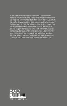 Ein Text beschreibt, wie Star Trek die Föderation zeigt, die auf fremdartige Mächte trifft und thematisiert Omnipotenz. Unten sind Preise.