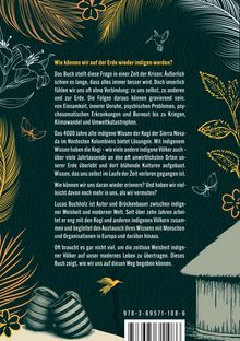 „Wie können wir auf der Erde wieder indigen werden?“ Illustration mit Blättern, Blumen, Schmetterlingen und Kolibris.