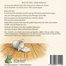Eine umgekippte Joghurtverpackung, aus der Joghurt fließt, daneben ein kleiner, freundlicher Dino.