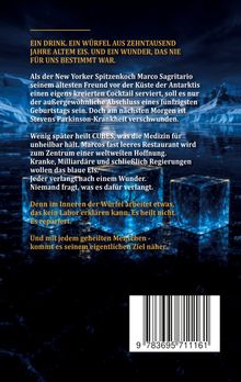 Ein Text über einen Wunderdrink aus altem Eis, der Krankheiten heilt. Illustriert mit Eiswürfeln und dunkler Umgebung.