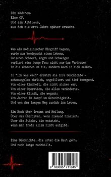 Ein Text über ein Mädchen, eine OP, Trauma und Heilung. Ein EKG-Linien-Logo ergänzt das Motiv. Ein Barcode unten.