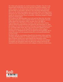 Ein Text über die abstrakte Arbeit in der bürgerlichen Gesellschaft aus marxistischer Perspektive auf einem roten Hintergrund. Unten links steht "BoD".