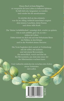 Texte erwähnen Selbstfindung und Entschleunigung. Grüne Hintergrundfarbe, unten Eukalyptuszweige und ein Barcode. Preis: 16,90 €.