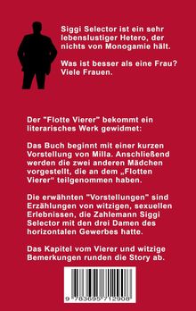 Cover in Rot; Silhouette eines Mannes. Texte beschreiben Siggi Selector als lebenslustigen Hetero gegen Monogamie. Buch über "Flotten Vierer".