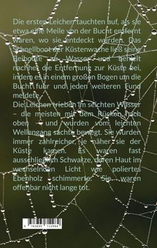 Text überlagert ein zartes Spinnennetz mit Wassertropfen, die an Fäden hängen und den Hintergrund zieren.