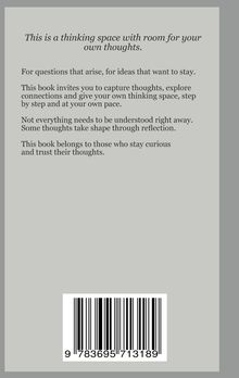 Ein Text ermutigt zum Nachdenken, für Neugierige, mit Barcode darunter, auf grauem Hintergrund.