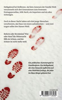 Text über eine Familiengeschichte an Heiligabend bei Heilbronn. Rote Schuhabdrücke im Schnee auf weißem Hintergrund.