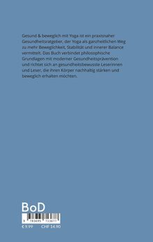 Ein Text auf blauem Hintergrund beschreibt einen praxisnahen Gesundheitsratgeber über Yoga und ganzheitliche Gesundheit.
