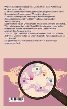 Text beschreibt das Buch über Erlebnisreisen zwischen 2020 und 2023. Unten eine Illustration einer Weltkarte mit Lupe.
