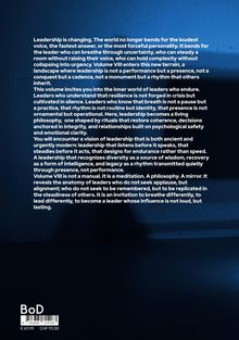 Weißer Text auf dunkelblauem Hintergrund. Themen: Führung, Präsenz, Resilienz, Diversität, Philosophie. Unten: Preisangabe.