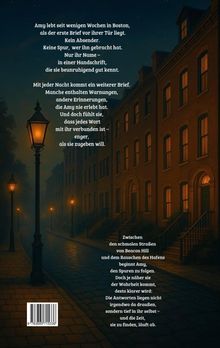 Texte: Eine mysteriöse Geschichte um Amy in Boston, über geheime Briefe und Erinnerungen. Szenario: Nachts beleuchtete Straßenszene.