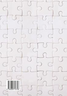 Ein Barcode befindet sich unten links. Weiße Puzzlestücke bedecken die gesamte Fläche.