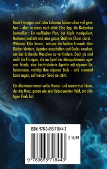 Text über eine App, die Gedanken kontrolliert. ISBN: 978-3-695-71844-3. Preis: € 14,99. Hintergrund: blau mit hellen Wellen.
