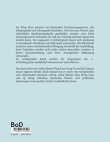 Text über Wing Tsun und Qi Gong, Graduierungssystem und Schülergrade, sowie Details zum Buchpreis. Unten BoD-Logo.