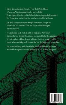 Text über eine Reise nach Deutschland, Flucht, Würde und Willensstärke. Im Hintergrund ist ein Stacheldrahtzaun zu sehen.