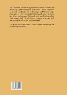 Beschreibung eines Buchrückens mit Text über Moore am Kleinen Müggelsee und den Autor. Unten ein Barcode. Hintergrund in Beige.