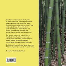 Gelber Hintergrund mit einem Text über Yoga für Männer, daneben Bambusstämme auf der rechten Seite.