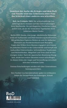Ein blauer Hintergrund mit floralen Mustern. Darauf ein Text über eine Geschichte von Lea und Emma. Unten BoD-Logo.