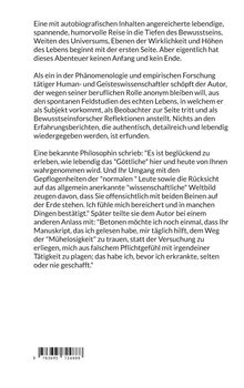 Ein Text beschreibt eine spannende, humorvolle Reise ins Bewusstsein. Zitate einer Philosophin heben die Tiefe hervor.