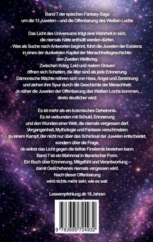 Text über Band 7 der epischen Fantasy-Saga vor einem Hintergrund mit einem Sternenfeld. Enthält eine ISBN.
