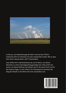 Klappentext von „2071“ mit einer Handlung über ein Attentat und Aktivisten. Darunter Foto von Schornsteinen mit Rauch.