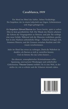 "Casablanca, 1919. Ein Mord im Hôtel des Sables. Sieben Verdächtige. Inspektor Edward Barton ermittelt in schauriger Atmosphäre."